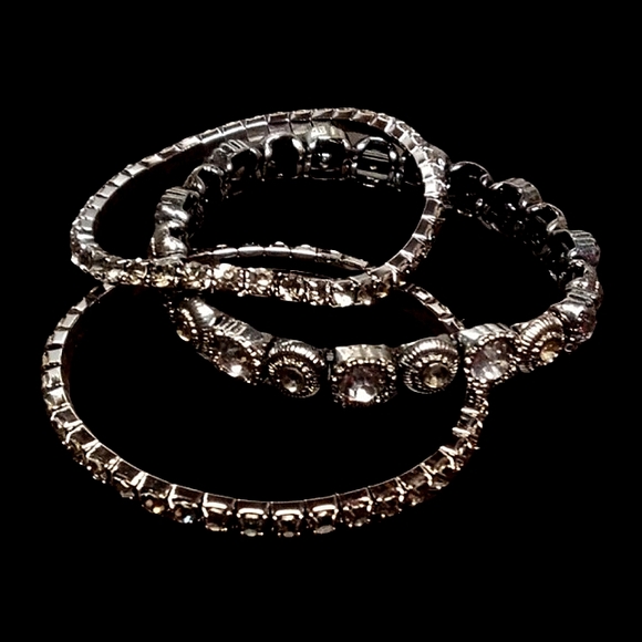 Black Jeweled Trio of Bracelets - Picture 1 of 6